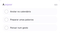 A checklist «A preparar» do Khadoo: escolher o presente, escrever uma nota, reservar o momento