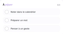 La checklist « À préparer » de Khadoo : choisir le cadeau, préparer un mot, réserver le créneau