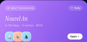 The next occasion in Khadoo: my birthday in 26 days, 4 wishes, €650