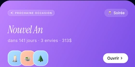 La prochaine occasion dans Khadoo : mon anniversaire dans 26 jours, 4 envies, 650 €