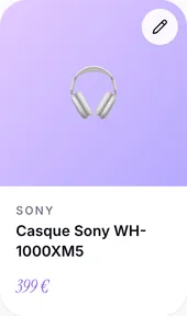 A wish in Khadoo: the Sony WH-1000XM5 headphones at €399, with product photo