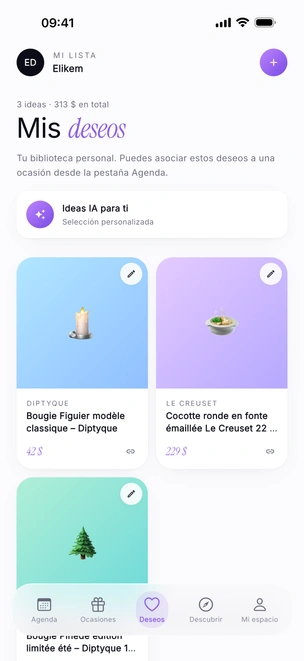La pantalla Mis deseos de Khadoo: 5 ideas por 715 € en total, con los auriculares Sony y el cuaderno Leuchtturm1917
